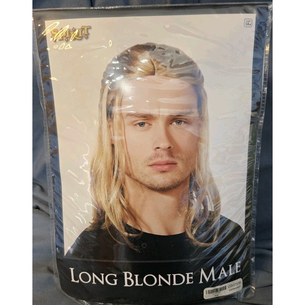 Long Blonde Male Wig Halloween Costume Long Hair Brand New